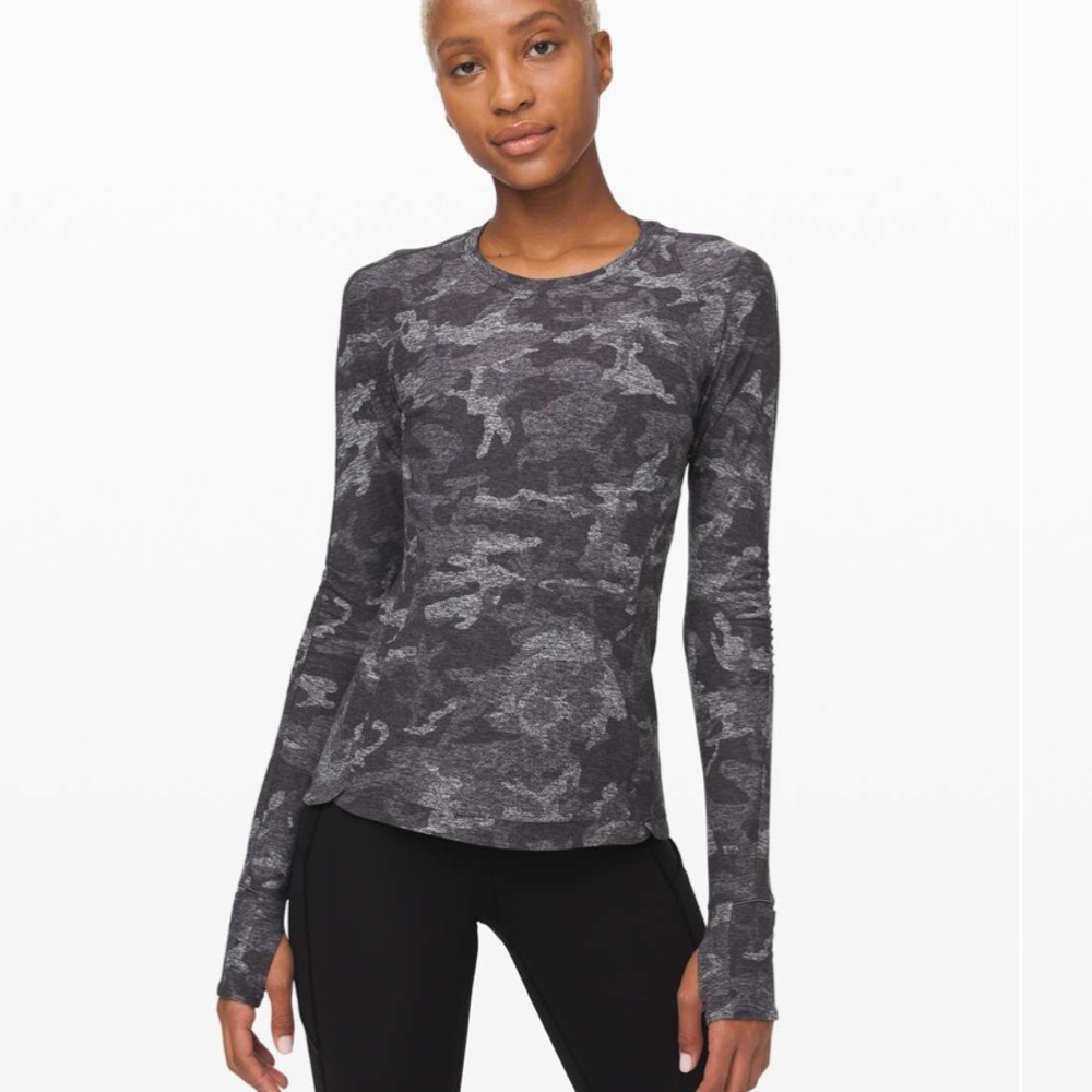 lululemon Runderful Long Sleeve Incognito Camo HTR Black Sz 6